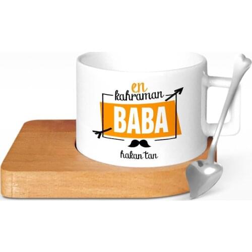 Personalized The Hero Dad Design Wood Altlıklı Ceramic Cup-1