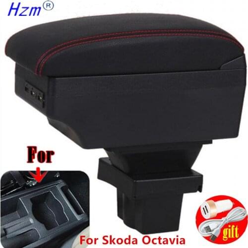 For Skoda Yeti Octavia A5 MK2 2005-2012 Armrest box Dual Layer PU Leather Center Console Storage Box USB