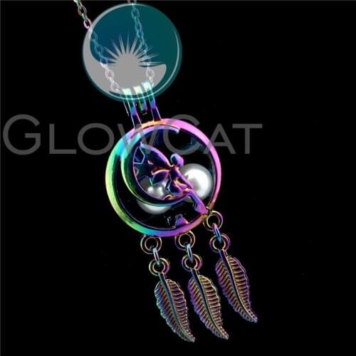 R-C761 Rainbow Dream Catcher Fairy Angel Wings Beads Cage Pendant Perfume Diffuser Aromatherapy Stone Pearl Cage Locket Necklace