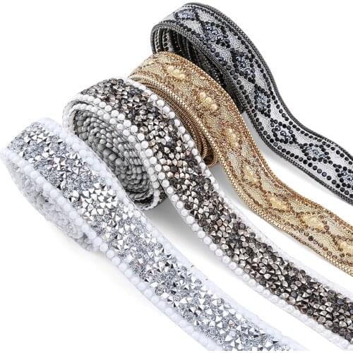 Featured Styles 1 Yard Rhinestone Hot Fix Tape Ribbon Glass Rhinestone Decoration Iron On Shoes Clothing Accessories