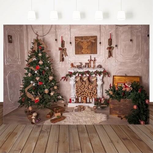 Christmas Photography Background Christmas Tree Gift Fireplace Backdrops Portrait Photocall Decorative Banner For Photo Studio
