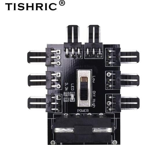 TISHRIC Chassis Hub Fan Cooler 4 pin Pwm 12V Power Support 8 Road 3pin Interface PC Fan Argb Led Hub Remote Control Adapter