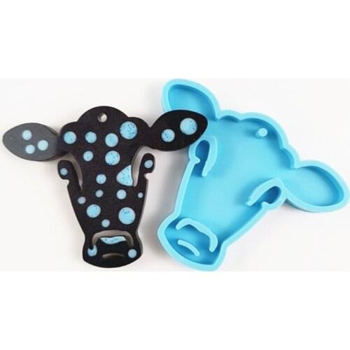 DIY Cow Head Keychain Epoxy Resin Mold Handmade Key Ring Pendant Silicone Mould