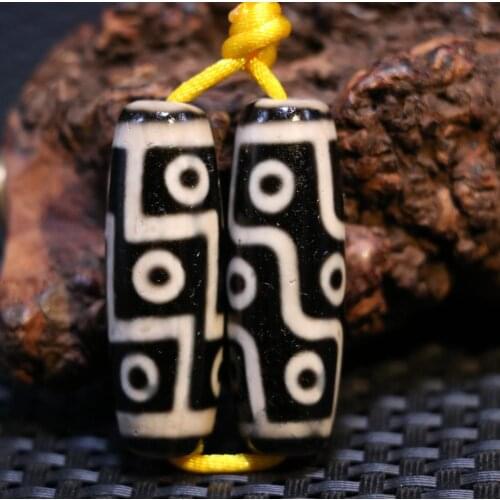 Treasure Talisman pair of Magic Energy Tibetan old Agate 9 eye totem dZi Bead 38*13mm dZi Bead Amulet Pendant FR ZZY timestown