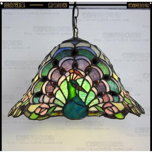 32cm Tiffany peacock Stained Glass Suspended Luminaire E27 110-240V Chain Pendant lights for Home Parlor Dining bed Room