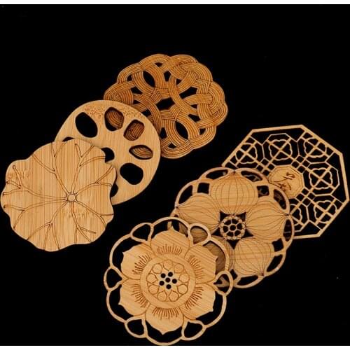 Water Lily Lotus Drink Coasters Wooden Round Cup Tea Coffee Mug Placemat Home Decoration Kitchen Accessories