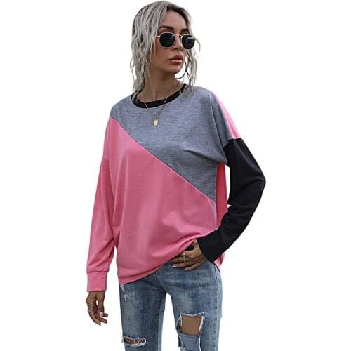 2020 Autumn / Winter New Sweater Loose Color Matching Trend Retro European And American Pink Pullover Round Neck Womens Sweater