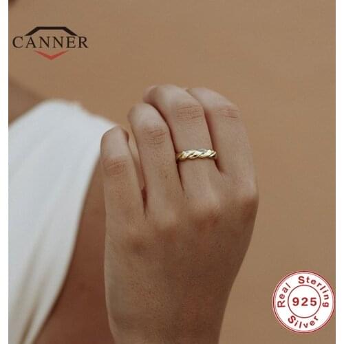CANNER 100% Real 925 Sterling Silver No Size Simple Twist Open Rings for Women Ring Female Fine Jewelry Anillos anillo plata 925