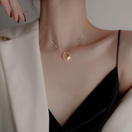 925 Sterling Silver Hollow Oval Necklace for Women Geometric Circle Clavicle Chain Jewelry Gifts
