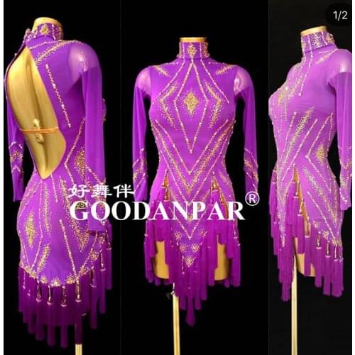 Latin dance dress women competition Latin dance costume Latin dress fringes Rumba dress Sexy dance dress purple