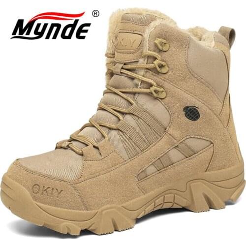 Winter Men Boots Tactical Military Combat Boots Warm Plush Snow Boots Outdoor Hiking Boots Non-slip Men Desert Boots Ankle Boots