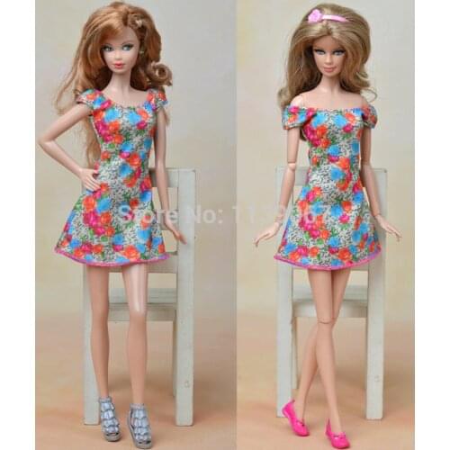 2015 New Design Original Floral Print Skirt Flower Party Gown Dress Clothes Outfit For 1/6 Kurhn Barbie Doll Girls Birthday Gift