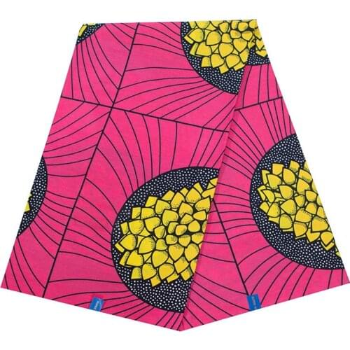 2019 Beautiful African High Quality Pagne Ankara Veritable Guaranteed Real Real Pink Cotton Yellow Flower Print Fabric