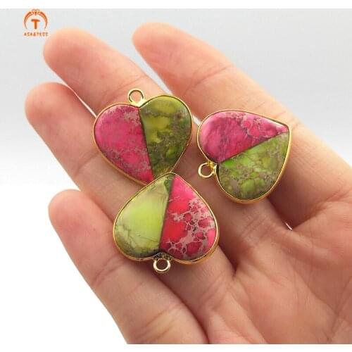5pcs Fashion Natural Stone Elegant Colours Emperor Stone Gold Heart Shape Pendants Exquisite Charm Woman Jewelry Necklace Making