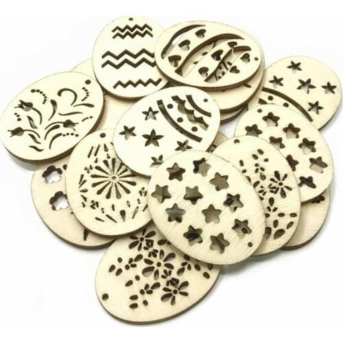 50PCS 40mm Fashion Hollow Out Easter Eggs Wooden Pendants Ornaments for DIY Craft Projects Scrapbook Home Wall Photo Decoration