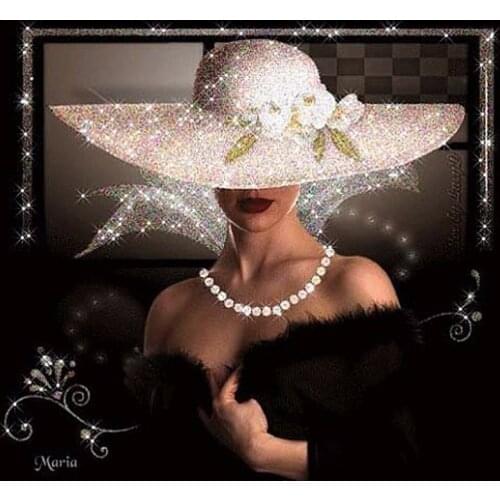 Full Drill Square 5D DIY Diamond Painting "Lady In Black Dress And White Hat"Diamond Embroidery Cross Stitch Mosaic Painting KBL