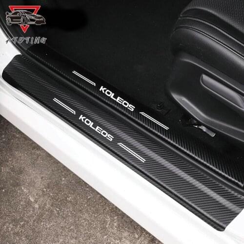 Car Styling For Renault Koleos 2019 2020 Leather carbon fibre door sill Car Accessory Pedal Protector cover covers
