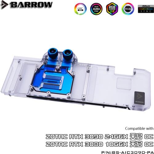 Barrow 3080 3090 GPU Block Full Cover Graphics Card Water Cooling Blocks, For ZOTAC RTX 3090 TQ OC, BS-AIC3090-PA