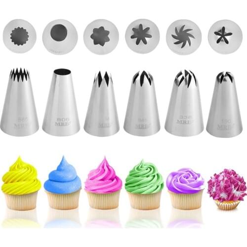 Free Shipping 6pcs stainless steel icing tips set cake decoration kit DIY bakeware fondant frosting tool piping nozzles set