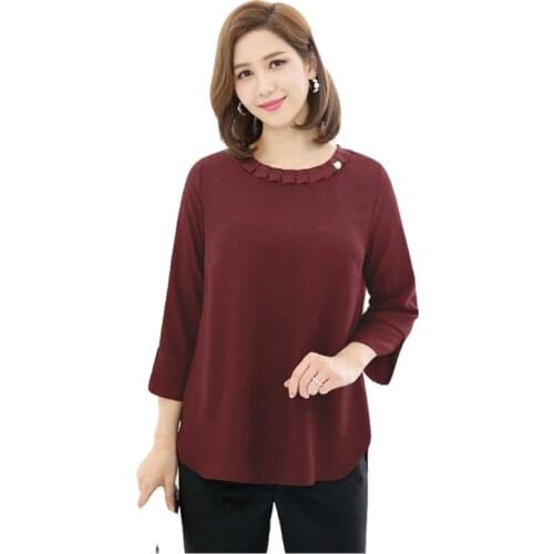 Spring Mother Tops Big Size O Neck Middle-aged Female Chiffon Petal Long Sleeve Loose Blouse Plus Size 5xl 6xl Clothes