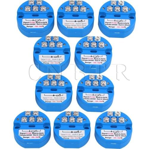 CNBTR Blue Plastic Metal PT100 Temperature Sensor Transmitter DC24V -50-150 Degree 4-20mA Output Pack of 10