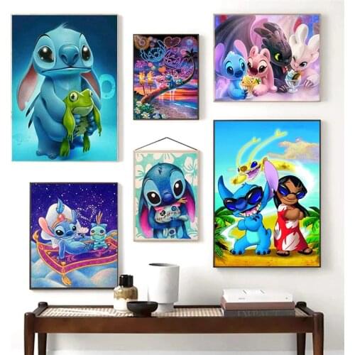 Disney Anime Canvas Paintings Cute Lilo & Stitch Cartoon Posters and Prints Wall Art Pictures for Living Room Home Decoration