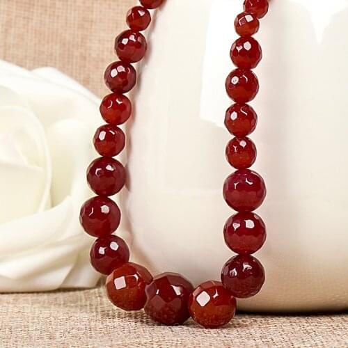 Faceted beads, generous temperament Pick Size 6-14mm Red jasper Manual DIY Necklace Findings 18inch H63