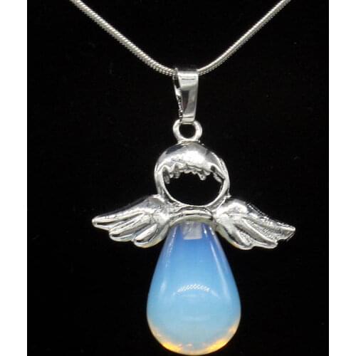 KFT Natural Crystal Quartz Amethysts Tiger Eye Stone Lapis Lazuli Angel Wings Water Drop Stone Pendant Women Men Jewelry