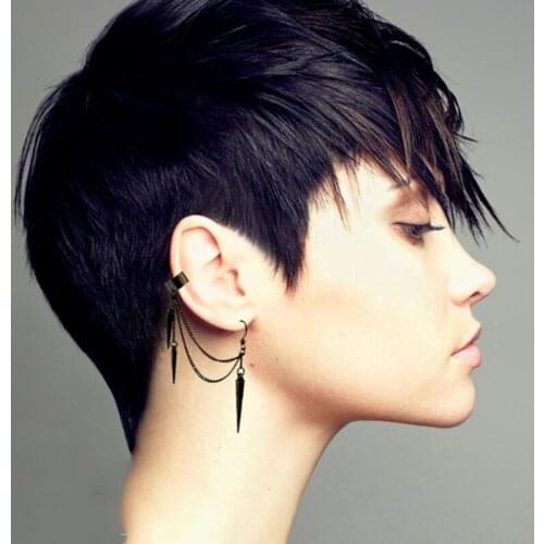 Lightweight Unique Black Punk Long Tassel Chain Earrings Alloy Retro Barrel Nail Climbing Frame Pendant Earrings Unisex