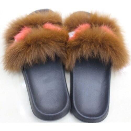 Linhaoshengyue 2019 Real Fox Fur Slippers Fashion Fur Slide Sandals Winter Slippers