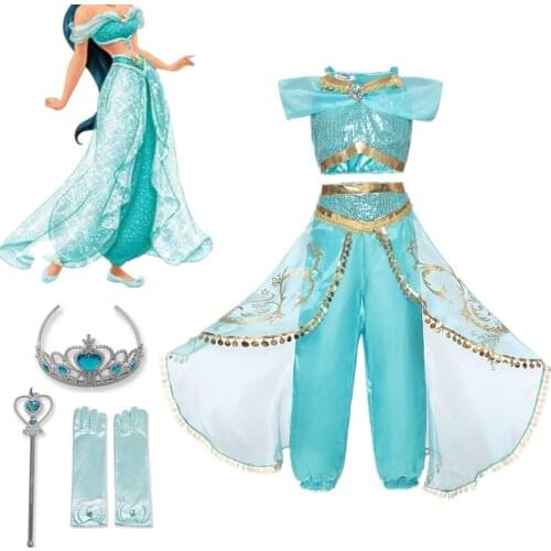 Fancy Girl Princess Dress Aladdin Dress up Costume Children Sleeveless Sequin Cosplay Clothes Kid Party Fantasy 4 10 Y