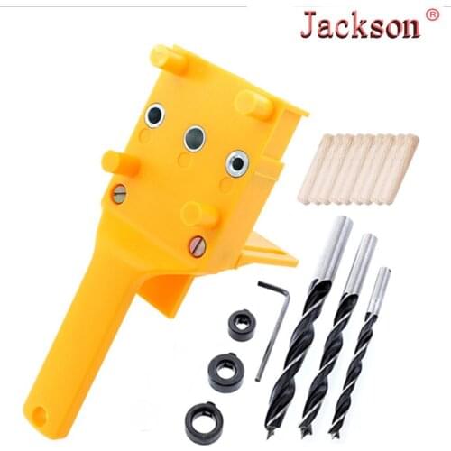 New Drill Bits Wood Drilling Doweling Hole Saw Tools Woodworking Dowel Jig Fits 6 8 10mm Handheld Drill Guide with Metal Sleeve