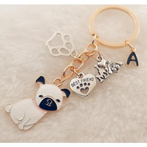 New Mini I Love My Dog Enamel A-Z Letter Keychain Cute Footprint Pendant Keyring Best Friend Pet Keyring Gift for pet lovers