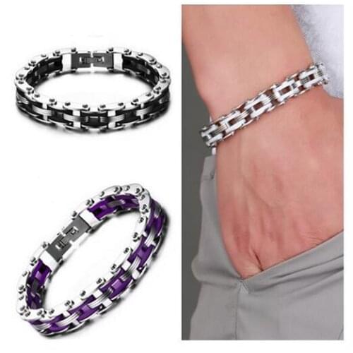 New Fashion Women Mens Motorcycle Biker Chain Bracelet Stainless Steel Jewelry for choose color silicone 10mm 8