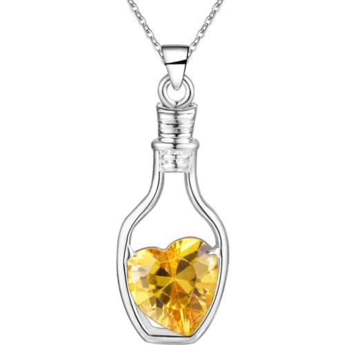 Wholesale Silver Plated Charm Jewelrys Necklace,free Shipping Fashion Fashion Jewelry Pendant Vase Inlaid Yellow Stone AN667