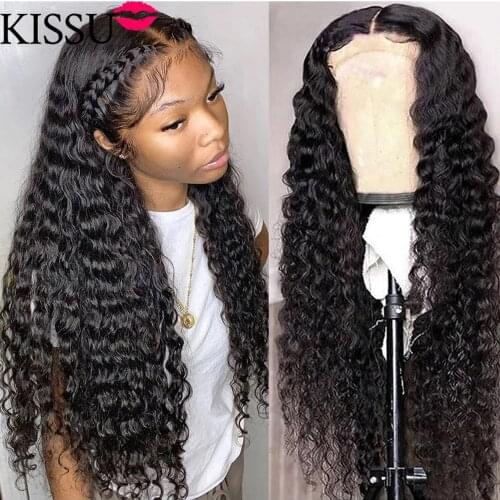 KISSU Pre Plucked Lace Wig 30 Inch Deep Wave Frontal Wig Long Wig Brazilian 13x4x1 T Part Lace Front Human Hair Wigs For Women