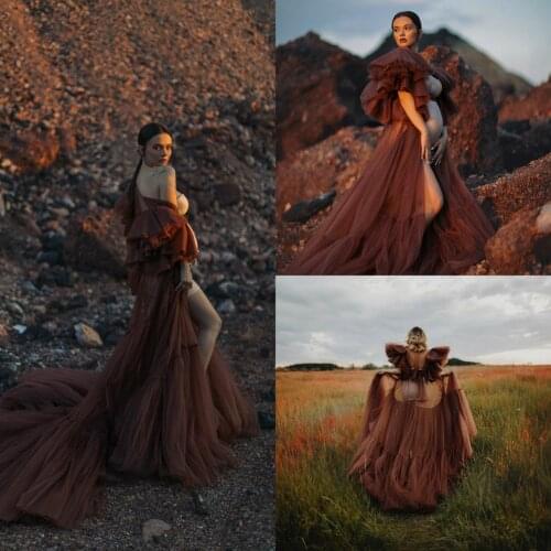 Handmade Maternity Dresses 2021 Plus Size Tiered Ruffles Short Sleeve Celebrity Party Sleepwear Photoshoot Gowns