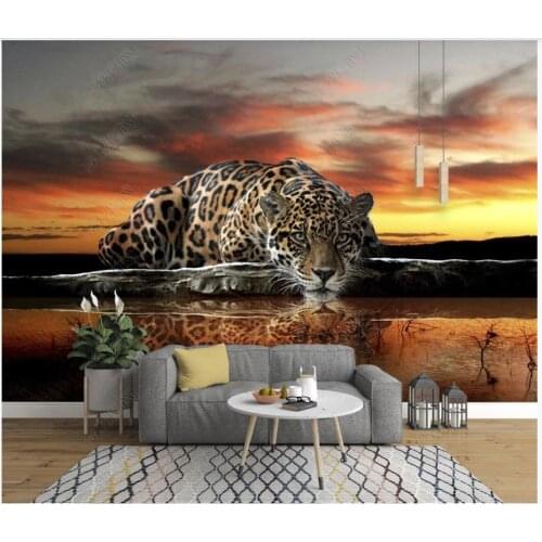 Custom photo wallpaper for walls 3 d murals Live HD Animal Leopard Reflection Cartoon Mural Living Room TV Background Wall paper