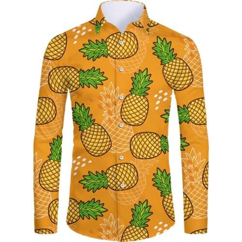 IFPD EU Size Summer Shirt Men Hot Sale Orange Pineapple Casual 3D Printed Fruit Long Sleeve Summer Harajuku Shirts Dropshipping