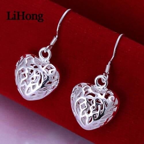 New 925 Sterling Silver Earrings Hollow Heart Earrings Female Mesh Heart Earrings Charm Jewelry Wedding Gift