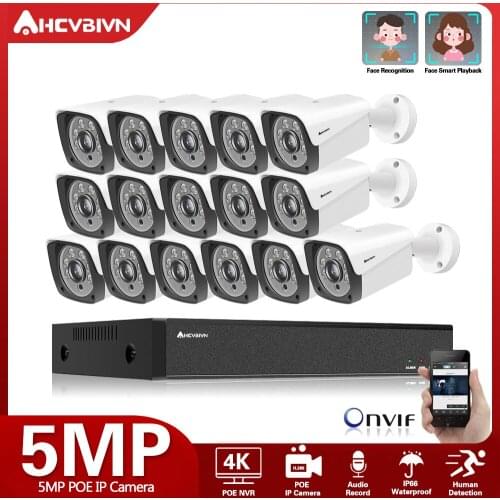 AI 16CH 4K Ultra HD POE Network Video Security System 8MP H.265+ NVR With 16pcs 5MP Audio Record POE IP Camera CCTV Security Kit