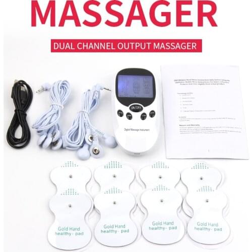 USB Charge Electric Dual Channel Electric TENS Therapy Massager Relax Muscle Pain Relief Stimulator 2 4-way Electrode Pads