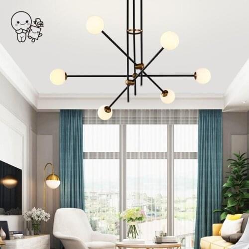 Iron Glass Geometry Balance Arm Chandelier Light Fixture Nordic Scandinavian Vintage Industrial Simple Hanging Lustre Lamp Foyer