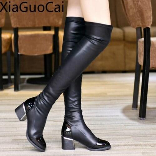 Autumn/winter New Over The Knee Women Boots Fashion Stretch Sexy Long Ladies High Heels Boots Solid Black Shoes