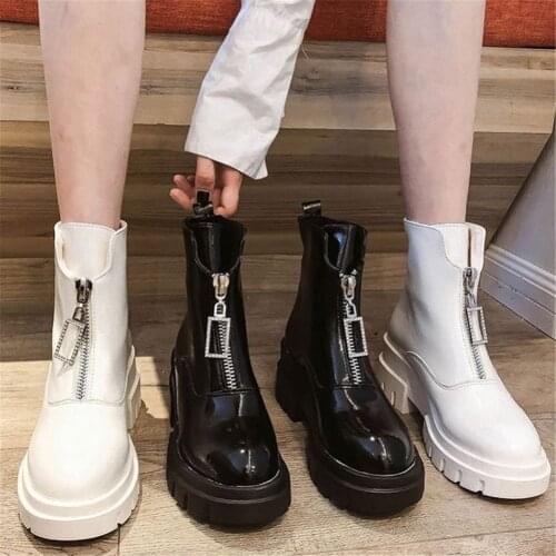 Leather Women Boots Winter Plus Velvet Woman Shoe Fashion Female Breathable Ankle Bootie Front Zipper Beige Black Botas Eu 35-40