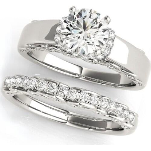 925 Sterling Silver Solitaire Engagement Ring Sets 1 Carat Simulated Sona Round Cut Ring Women Wedding Bands