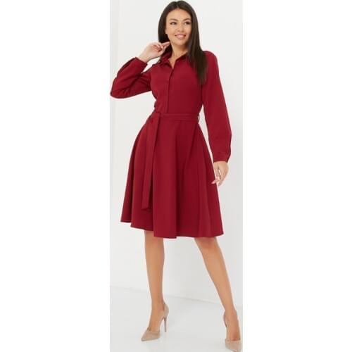 Women Casual Sashes A-Line Party Dress Ladies Long Sleeve Turn-Down Collar Office Dress 2020 New Fashion Knee Dress Vestidos