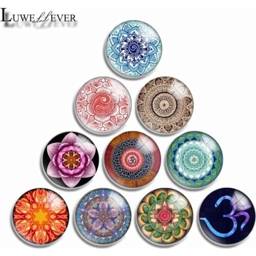 12mm 10mm 16mm 20mm 25mm 30mm 535 Mandala Mix Round Glass Cabochon Jewelry Finding 18mm Snap Button Charm Bracelet