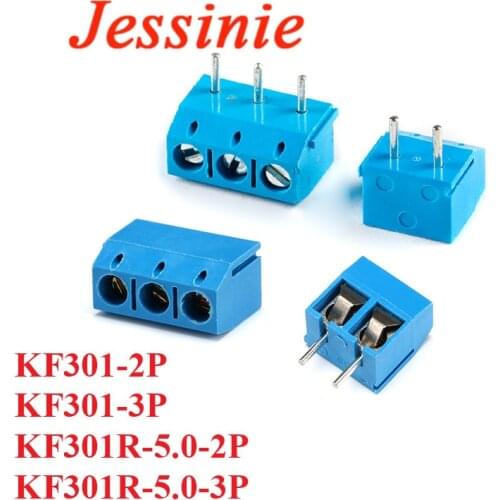 10pcs KF301-2P KF301-3P KF301-5.0-2P KF301-5.0-3P KF301 2Pin 3Pin Screw 5.0mm Straight PCB Screw Terminal Block Connector Blue