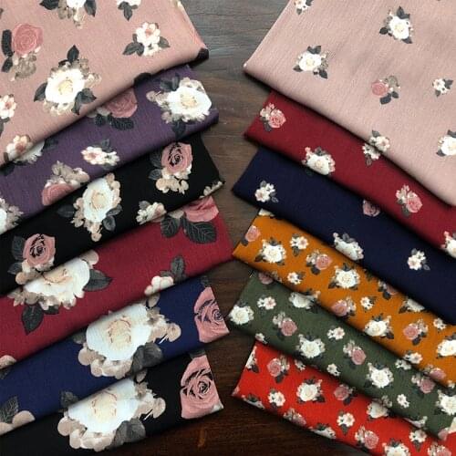 132*100CM Rayon Crepe Printed Rayon Crepe Fabric Rose Flower Small Floral Summer Holiday Dress Fabric